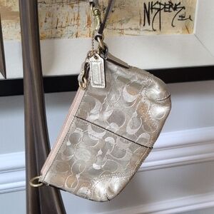Coach Gold Signature Leather And Fabric Wristlet. Like New
